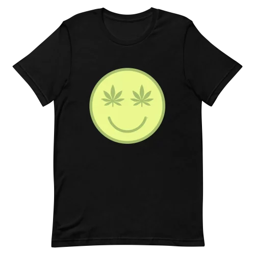 Unisex T-Shirt - Smiley Face with weed - Black