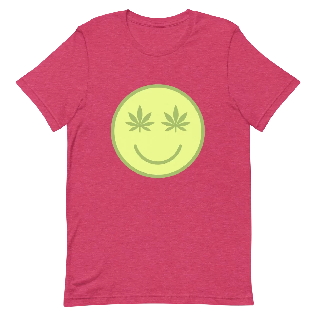 Unisex T-Shirt - Smiley Face with weed - Heather Raspberry