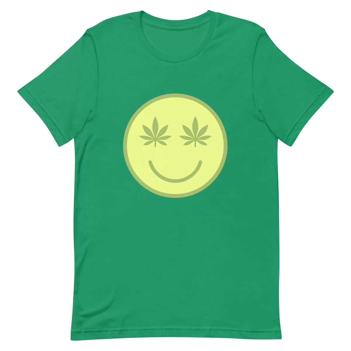 Unisex T-Shirt - Smiley Face with weed - Kelly