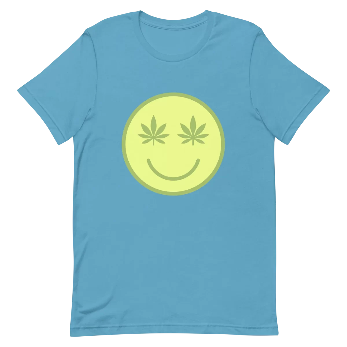 Unisex T-Shirt - Smiley Face with weed - Ocean Blue