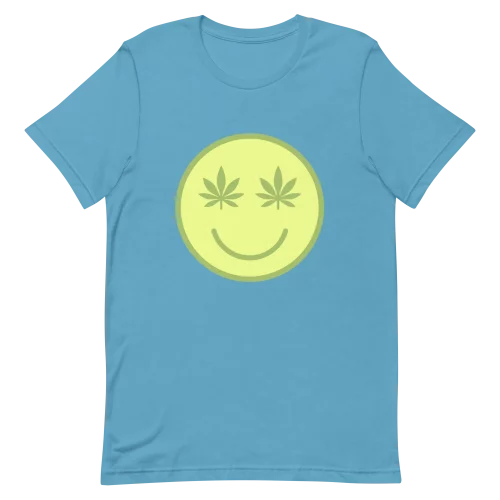 Unisex T-Shirt - Smiley Face with weed - Ocean Blue