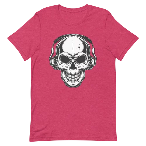Unisex T-Shirt - Rockin Music Skeleton - Heather Raspberry