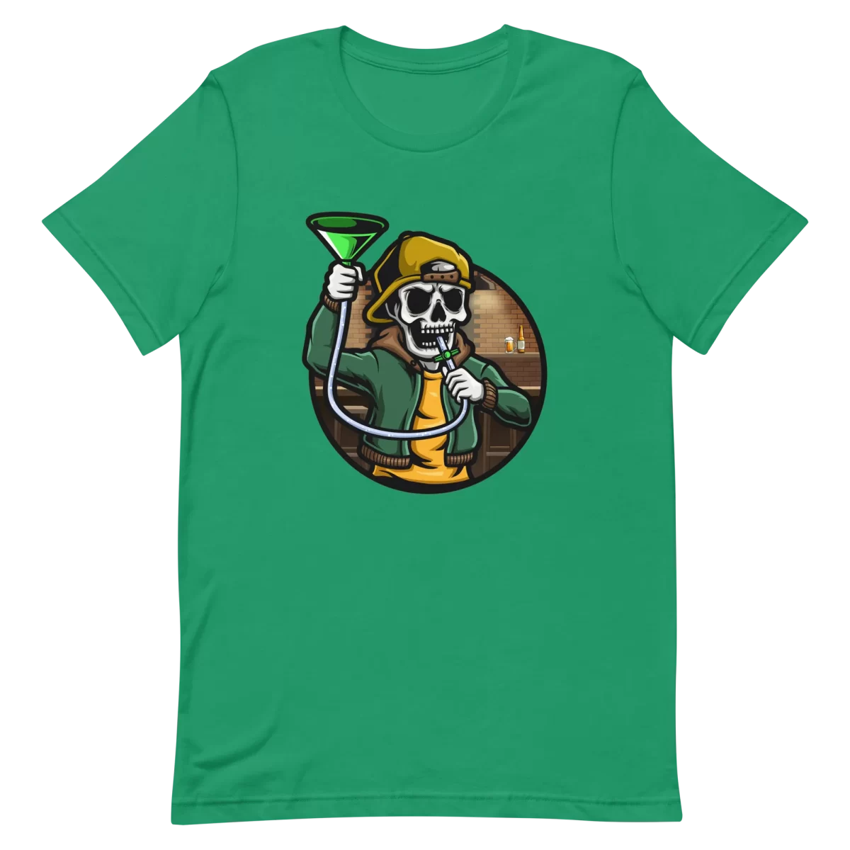 Unisex T-Shirt - Beer Bong Skull - Kelly