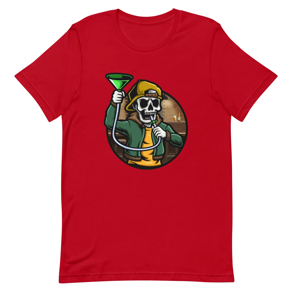 Unisex T-Shirt - Beer Bong Skull - Red