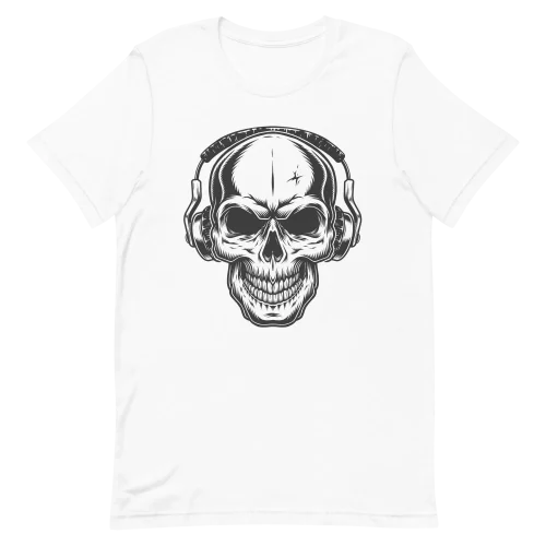 Unisex T-Shirt - Rockin Music Skeleton - White