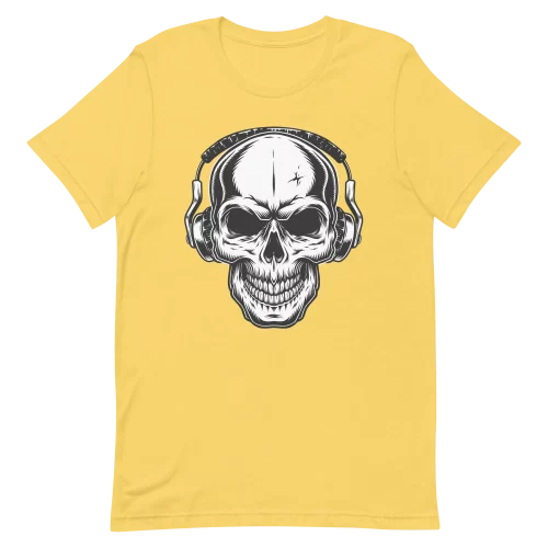 Unisex T-Shirt - Rockin Music Skeleton - Yellow