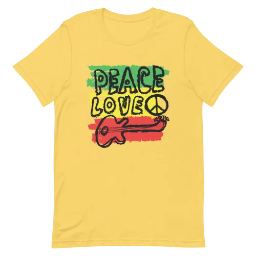 Unisex T-Shirt - Peace Love Music - Yellow