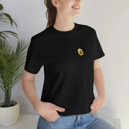 Female Model Wearing Black Unisex T Shirt Yellow Eyed Cow