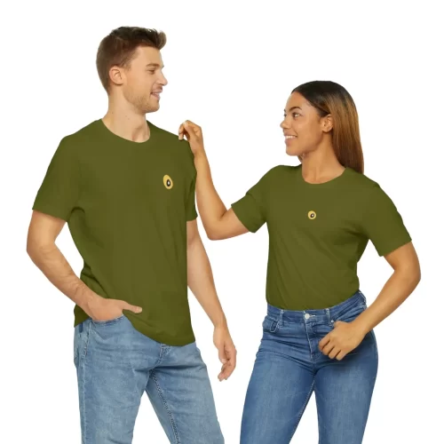 Couple Models Wearing Olive Unisex T Shirt Yellow Eyed Cow