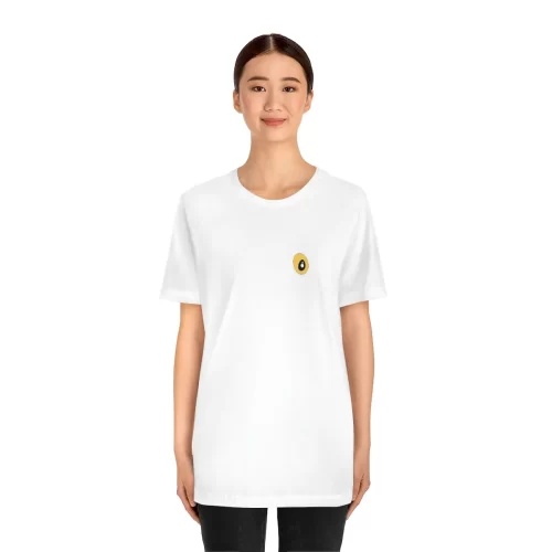 Female Model Wearing White Unisex T Shirt Yellow Eyed Cow
