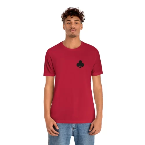 Male Model Wearing Red Unisex T Shirt Jack Clubs Jack Diamond