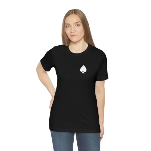 Female Model Wearing Black Unisex T Shirt Jack Spades Joker