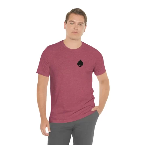Male Model Wearing Heather Raspberry Unisex T Shirt Jack Spades Joker