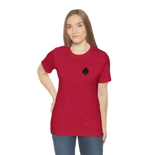 Female Model Wearing Red Unisex T Shirt Jack Spades Joker