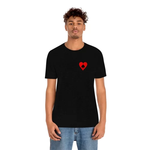 Male Model Wearing Black Unisex T Shirt Queen Heart Jack Spades