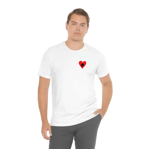 Male Model Wearing White Unisex T Shirt Queen Heart Jack Spades