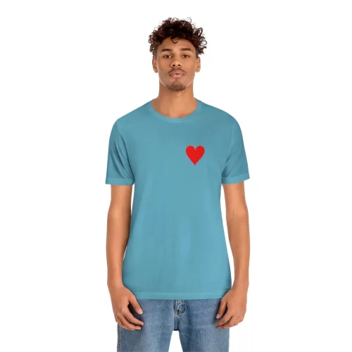 Male Model Wearing Ocean Blue Unisex T Shirt Queen Heart Ace Of Spades