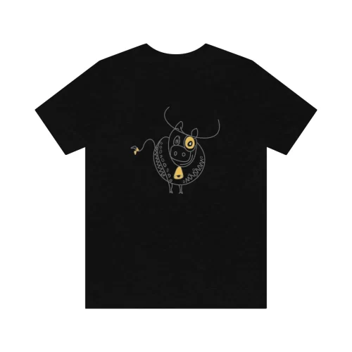 Black Unisex T Shirt Yellow Eyed Cow Design Back
