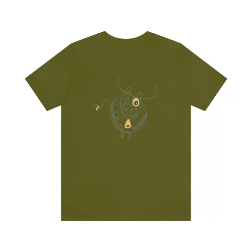Olive Unisex T Shirt Yellow Eyed Cow Design Back
