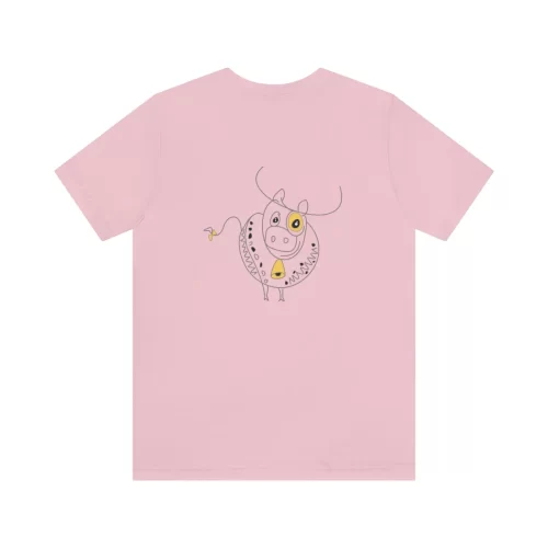 Pink Unisex T Shirt Yellow Eyed Cow Design Back