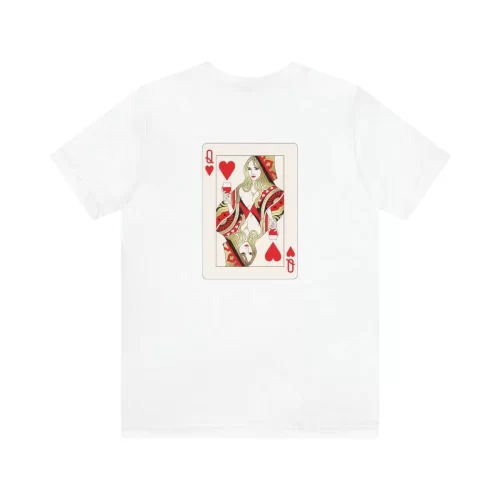 White Unisex T Shirt Queen Heart Ace Of Spades Design Back