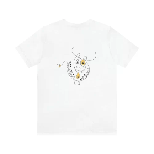 White Unisex T Shirt Yellow Eyed Cow Design Back