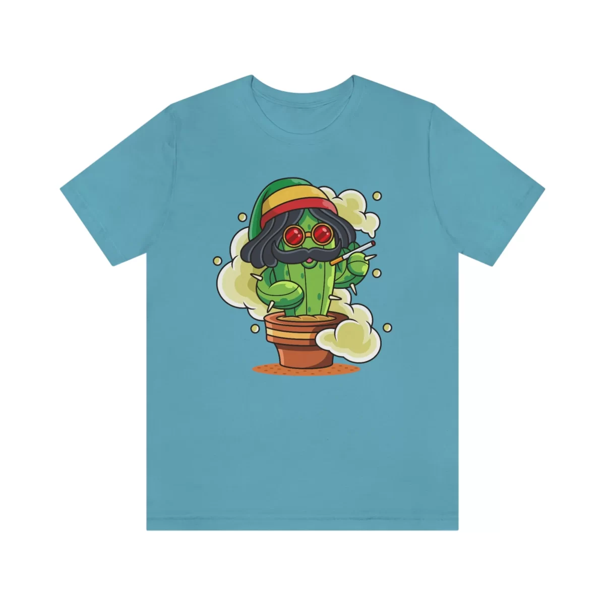 Unisex T Shirt Smoke Cactus Ocean Blue Front