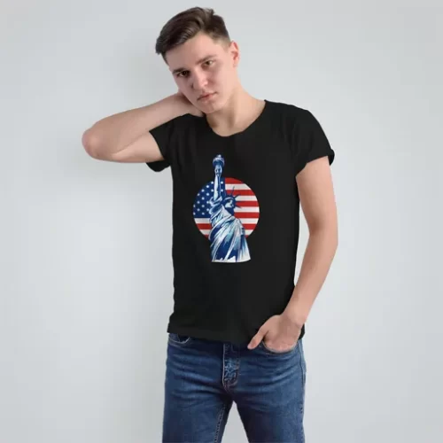 Male Model Wearing Black Liberty Unisex T Shirt