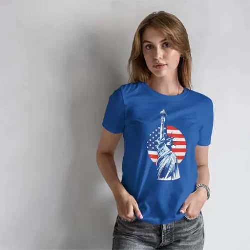 Female Model Wearing True Royal Liberty Unisex T Shirt
